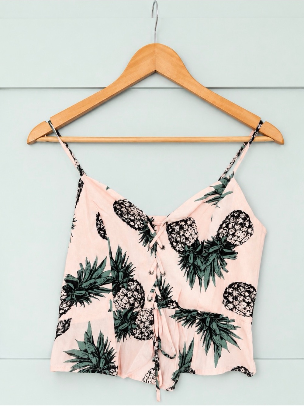 BB Dakota Pink Pineapple Print Lace-Up Cami Top with Boning